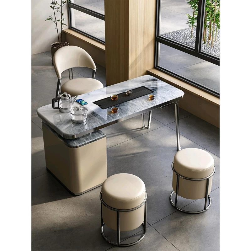 

Tea table Small apartment household balcony tea table and chair combination Modern simple tea table Light luxury rock slab