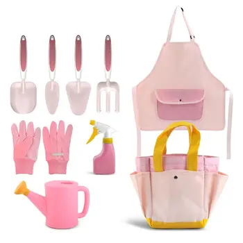 Candy color garden tool set gift trowel shovel kids garden toys apron fork children planting tool kit loosening soil