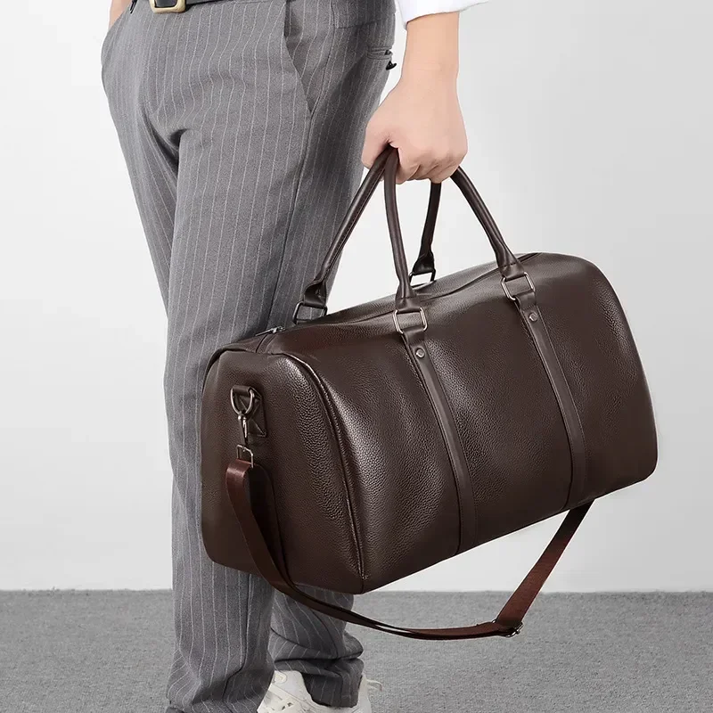 2024 New Arrival Leather Travel Bags for Men Large Capacity Portable Male Shoulder Bags Men\'s Handbags Vintage Travel Duffle Bag