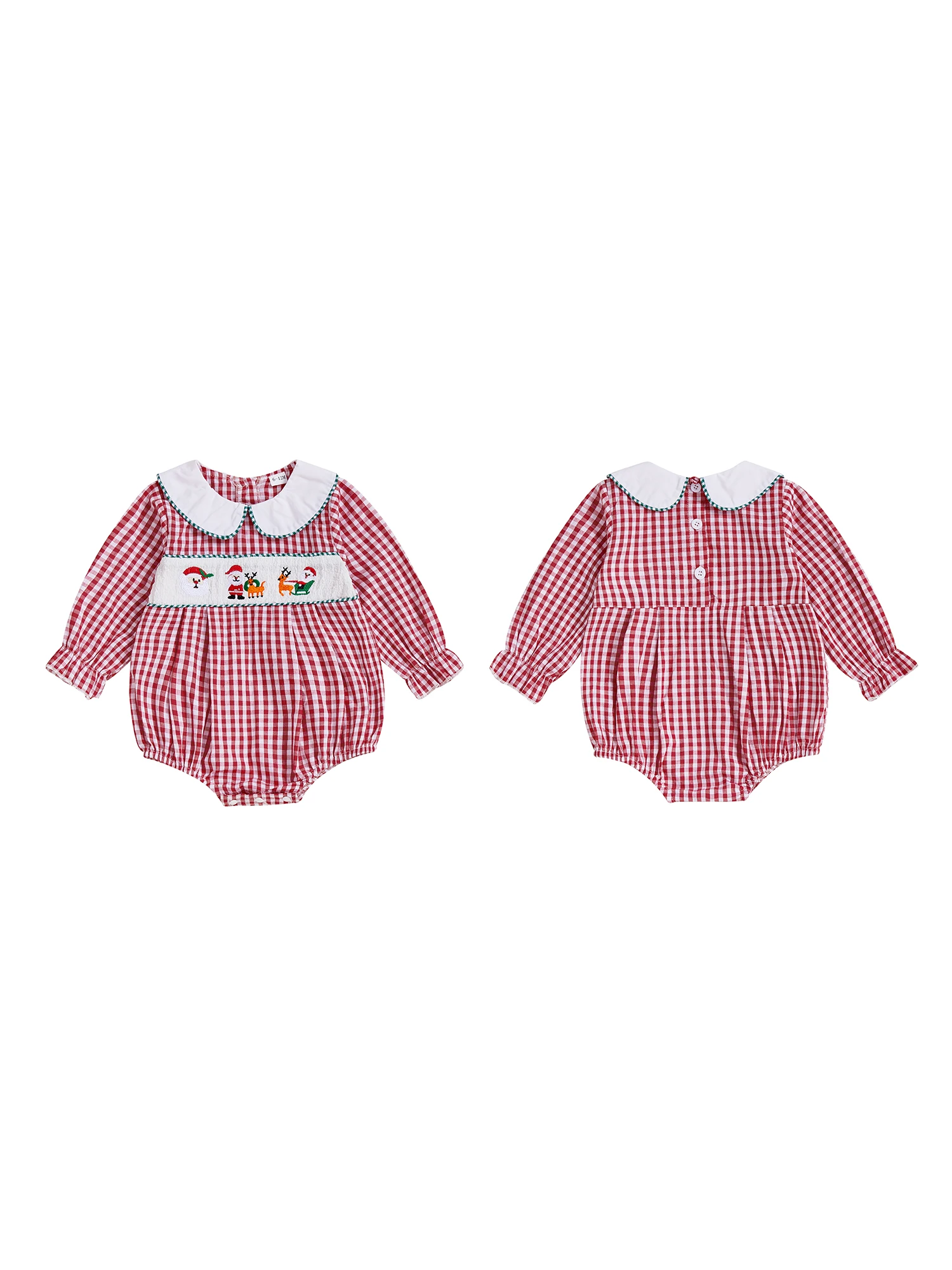 

Одинаковые рождественские наряды для братьев и сестер, кукольный воротник с длинными рукавами, клетчатое платье с вышивкой Санта-Клауса и комбинезон, комплект для сестер и братов