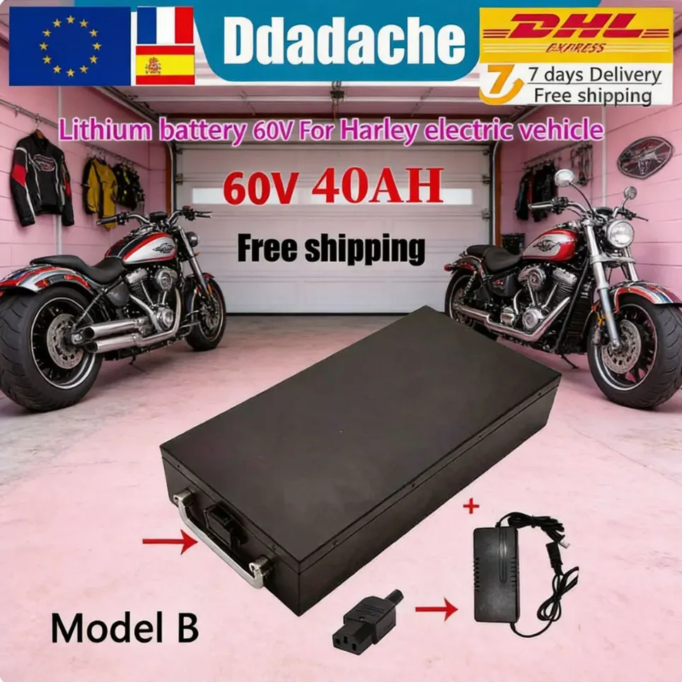 60V 40Ah Li-Ionen-Akku für Elektromotorräder, 2000W, für Harley zweirädrigen, faltbaren Citycoco Elektroroller, kostenloses Ladegerät