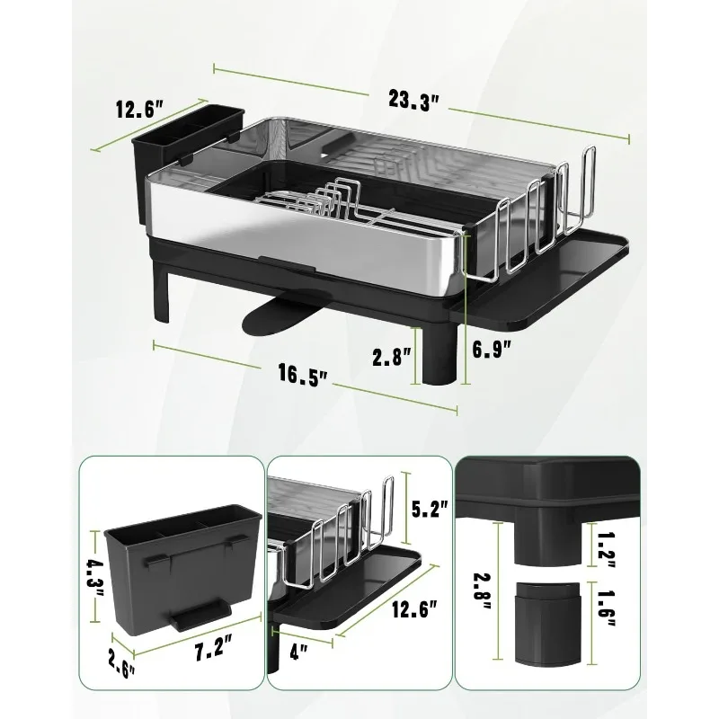 Dish Racks for Kitchen Counter Ideal Size Dish Drainer with Swivel Spout Drainage, Utensil Holder and Cup Holder