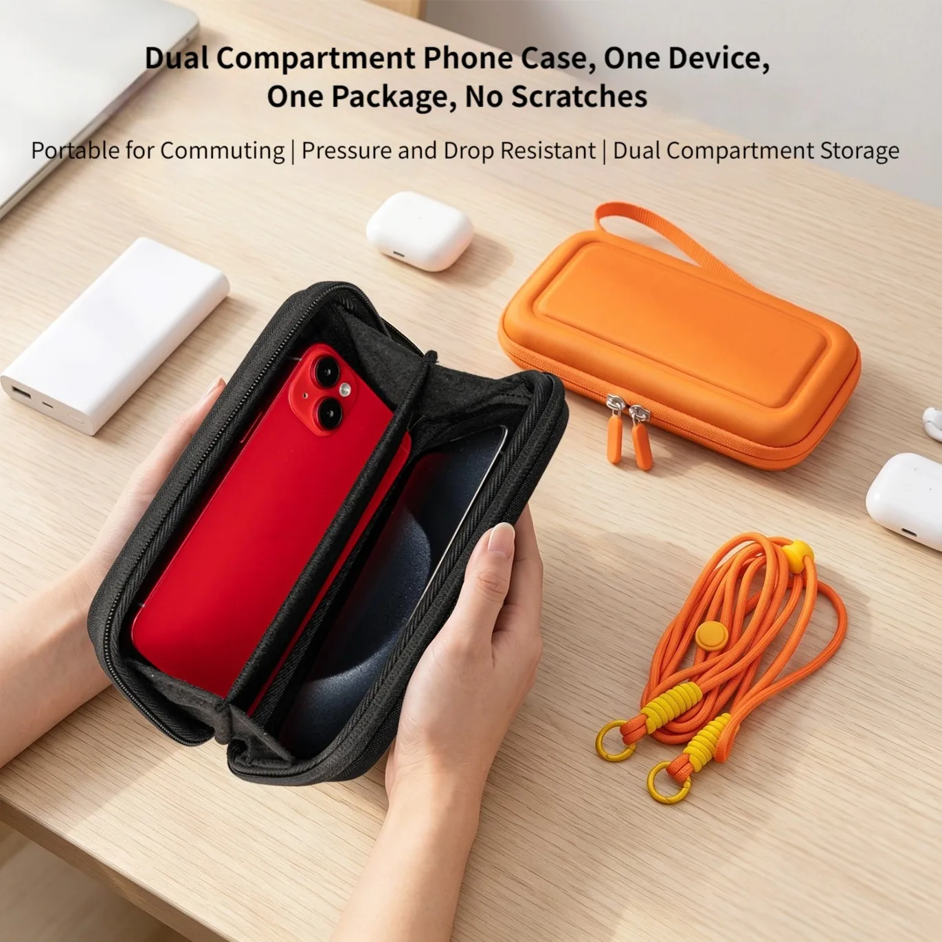 Large Screen Dual Phone Storage Bag EVA Hard Shell Anti-collision Crossbody Shoulder Bag For Travel Smartphone Storage Pouch
