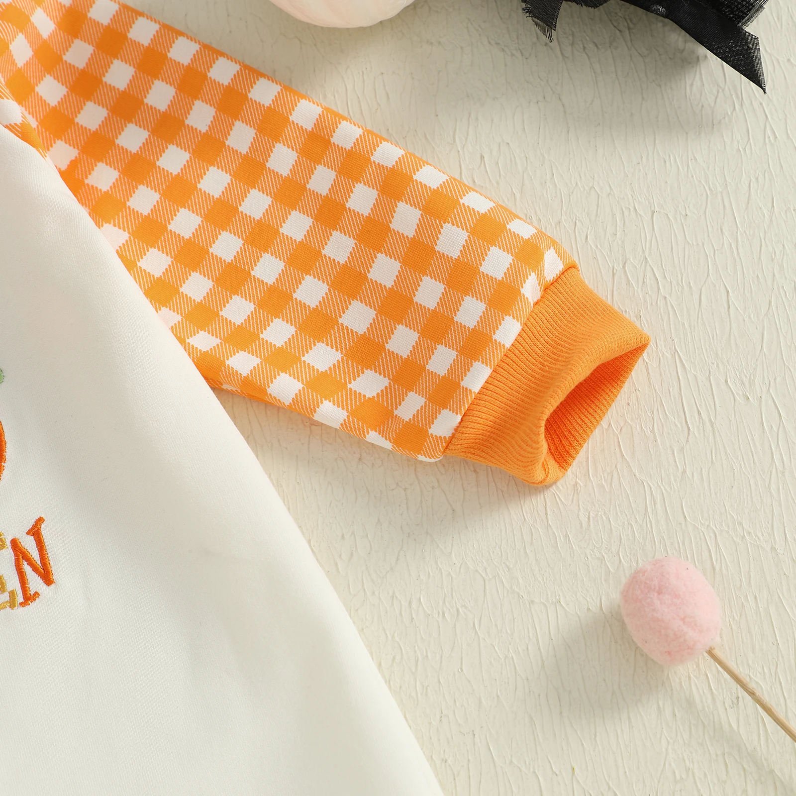 

Baby Jumpsuit Long Sleeve Crew Neck Plaid Embroidery Newborn Romper Halloween Baby Clothes for Girls Boys