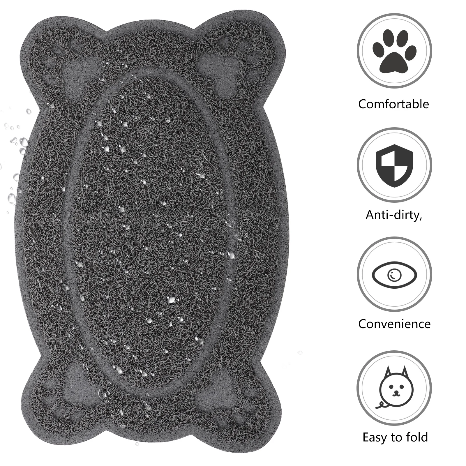 

40x30cm PVC Pet Placemat Anti-Slip Wear Resistant Flexible Food Mat for Dog Cat Grey PVC Placemat for Pet Dog Feeding