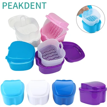 ฟันปลอม Bath กล่อง Organizer ทันตกรรมฟันปลอมกล่องเก็บแขวนคอนเทนเนอร์สุทธิทําความสะอาดฟันกรณีฟันเทียมกล่อง