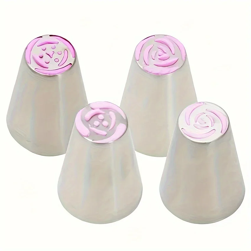4pcs Stainless Steel Piping Nozzles Set-Vibrant Floral & Leaf Designs for Cupcake Decorating,Perfect for DIY Desserts