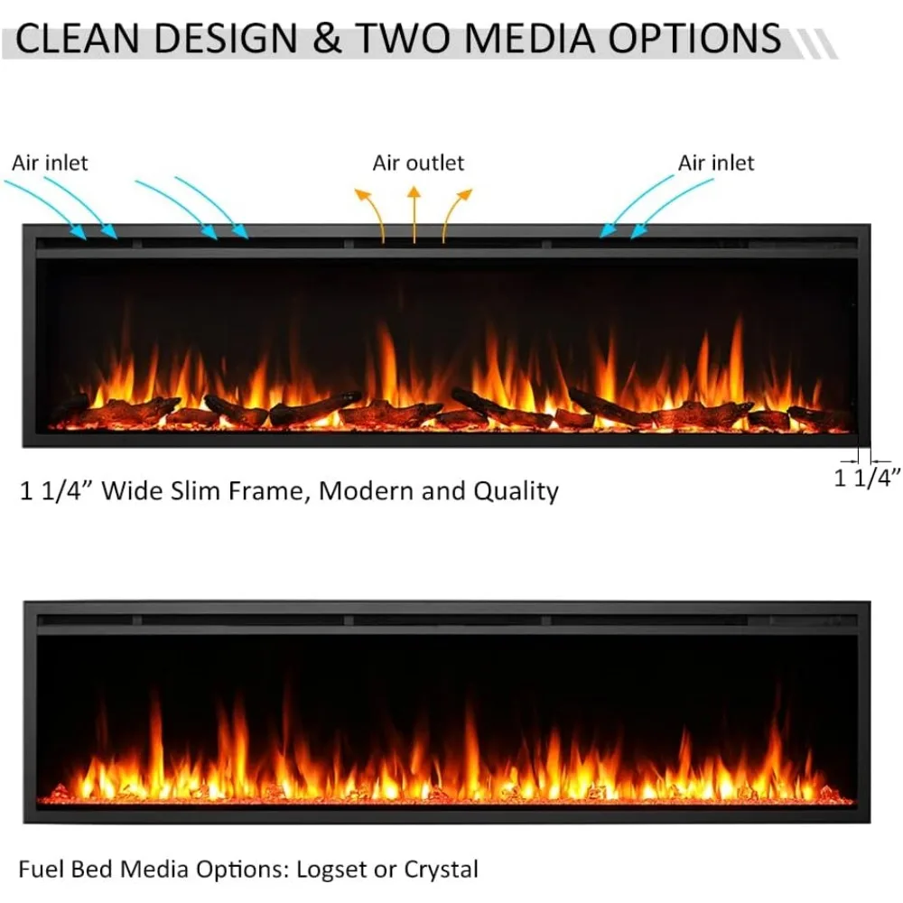 Heating, Cooling & Vents Wall Recessed & Wall Mounted Electric Fireplace, Fireplaces