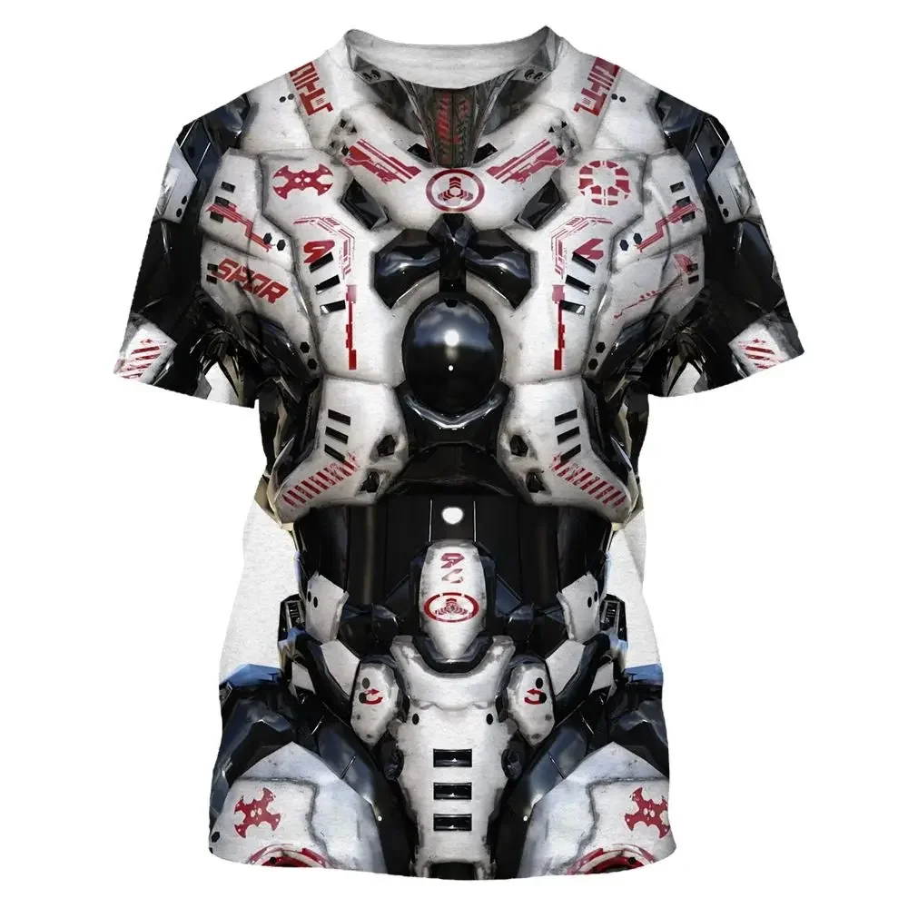 Summer Men 3d Hd Printing T-Shirt Fashion Armor Print Pattern Personality Top Loose O Collar Short-Sleeved Street Plus-Size Top