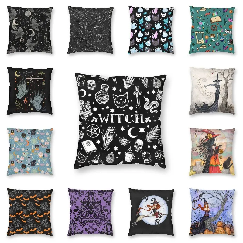 halloween witch crow square pillowcase decoration gothic mystery magic  cushion sofa car   kama casal