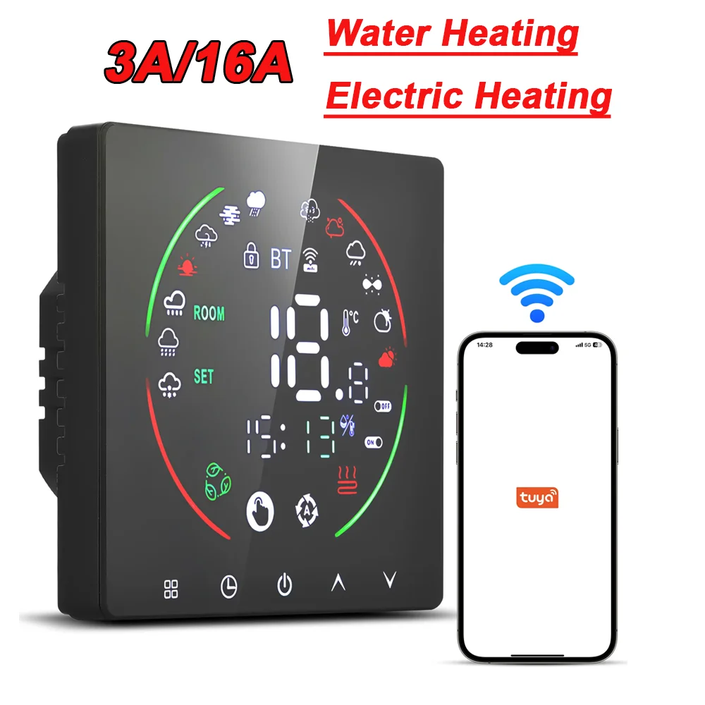 

Умный Wi-Fi термостат Tuya для водяного/электрического отопления 3А/16А, недельный контроллер температуры, цифровой интеллектуальный настенный термостат