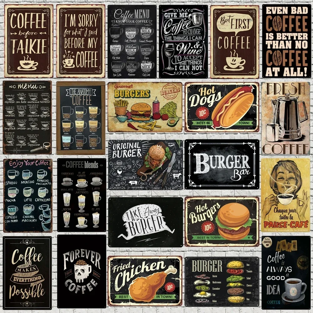 Tafel Kunst Kaffee Menü Metallschild Burger Bar Dekorative Schilder Zauberstab Küche Café Shop Home Art Craft Decor 30X20CM XP(947)A
