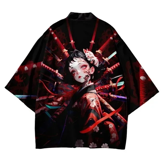 ثوب الكيمونو الياباني سترة الرجال الصيف جديد هاوري الساموراي كيمونوس الكاراتيه الشارع الشهير قميص كيمونو Japones رجالي هاوري يوكاتا قمصان