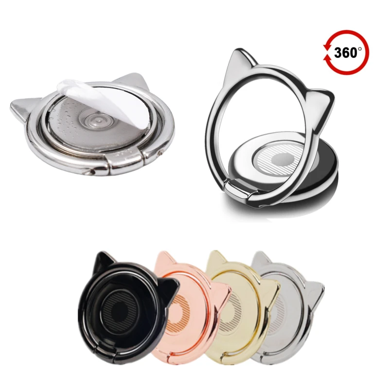 360 Degree Rotatable Mobile Phone Holder Ring Bracket Support For All Smartphone Stand Mount Cute Ear Ring Buckle Stick on Phone