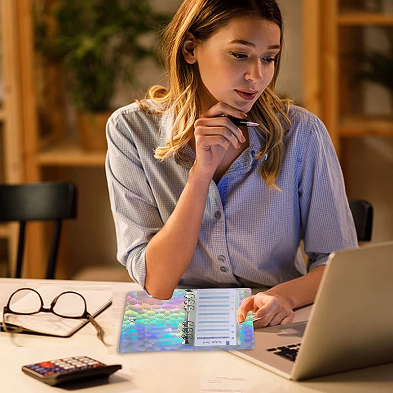 Kantong penyimpanan Binder anggaran, 12 amplop ritsleting transparan, dompet saku Binder, buku catatan perencanaan anggaran