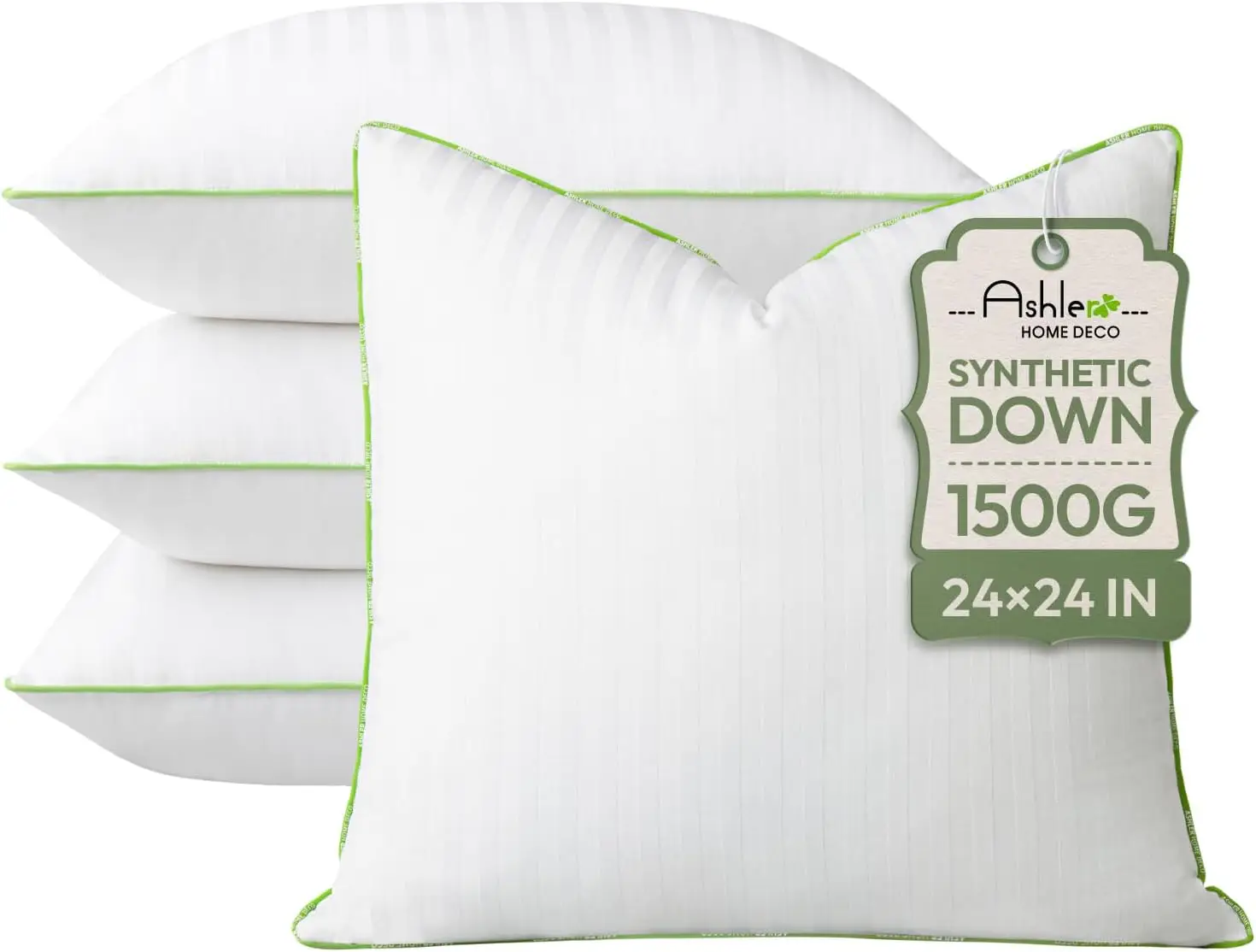 

Synthetic Down Pillow Inserts 24x24 Set of 4, Hypoallergenic Throw Pillows with Cotton Cover for Couch Bed
