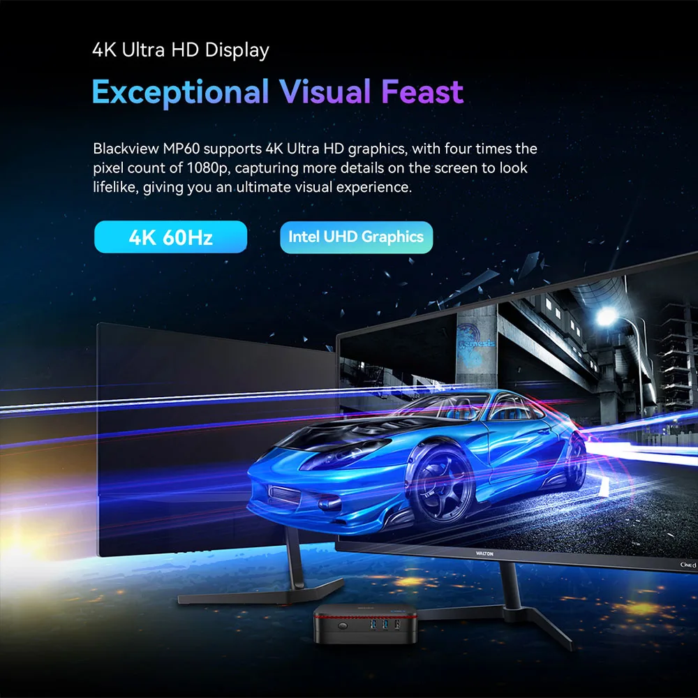 Blackview MP60 Mini PC Intel N95 4 Cores Up to 3.4GHz 16GB RAM 1TB SSD 4K 60Hz Dual Screen Display 2.4/5GHz WiFi Bluetooth 4.2