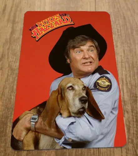 Dukes of Hazzard Sheriff Rosco and dog Flash 8x12 Metal Wall Sign