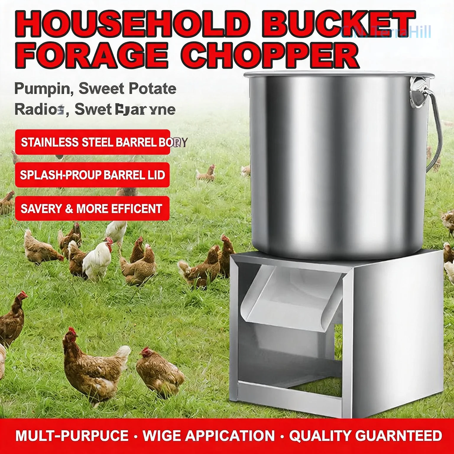 Electric Vegetable Cutter for Poultry Feeding, Stainless Steel Barrel Chopper for Chicken Duck Goose Farm Use