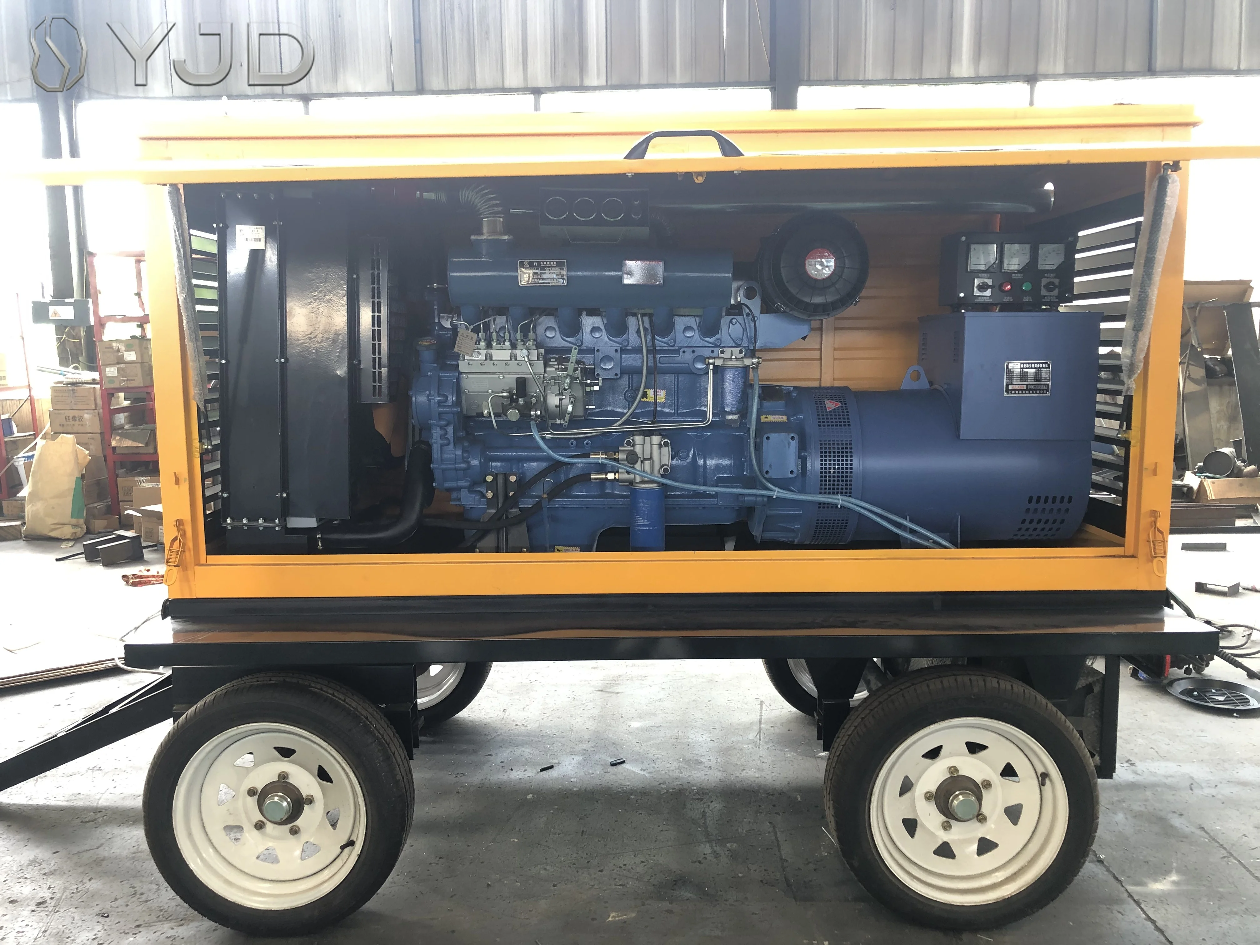 Weif-ang High Speed Diesel R6D18IZLD 165KW 205KVA Auto Start ATS 480V Super Silent Type Trailer Diesel Generator Rain Shelter