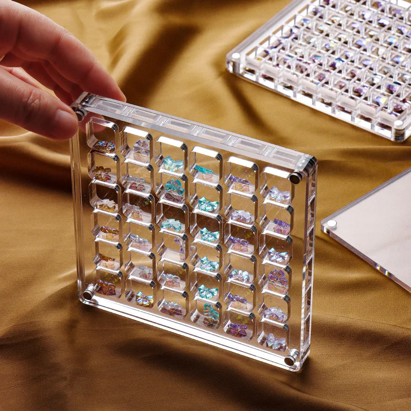36/64/100 Grids Clear Acrylic Nail Rhinestone Display Organizer Crystal Diamond Stone Storage Box Jewelry Container Decoration