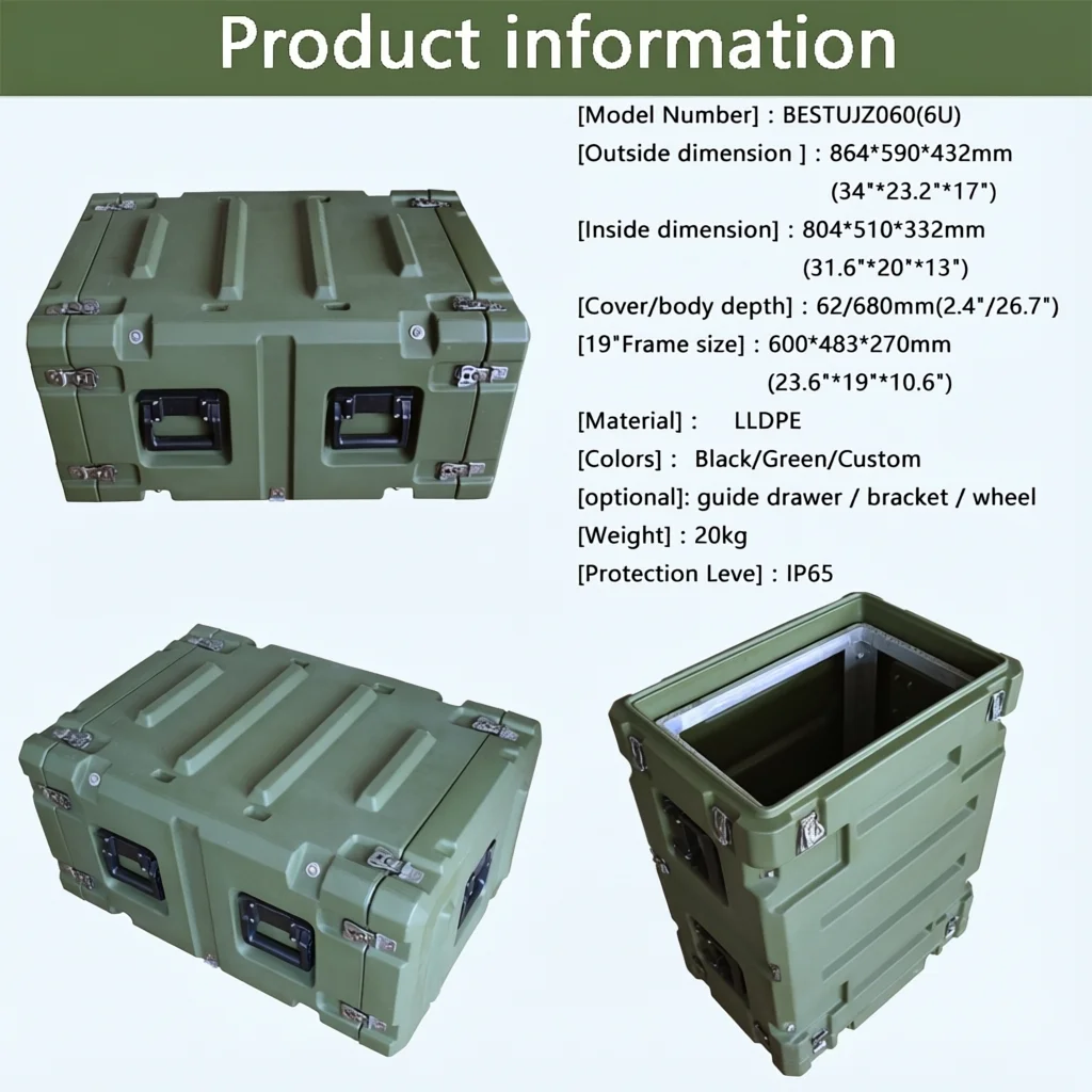6u Hard Plastic Shockproof Flight 19 Inch Rotomolding Rack Mount Case Waterproof Plastic Case Waterproof Tool Case