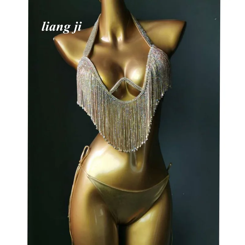 Body Chain Crystal Tassels Chest Chain Bikini Three Point Thong Beach Outfit Fringe Skirt Waist Chain Abdominal Chain Swimsuit