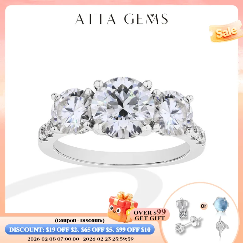 

Кольцо ATTAGEMS с 3 камнями из синтетического муассанита, элегантный дизайн для женщин и мужчин, свадебные кольца из стерлингового серебра 925 пробы, ювелирные изделия для помолвки