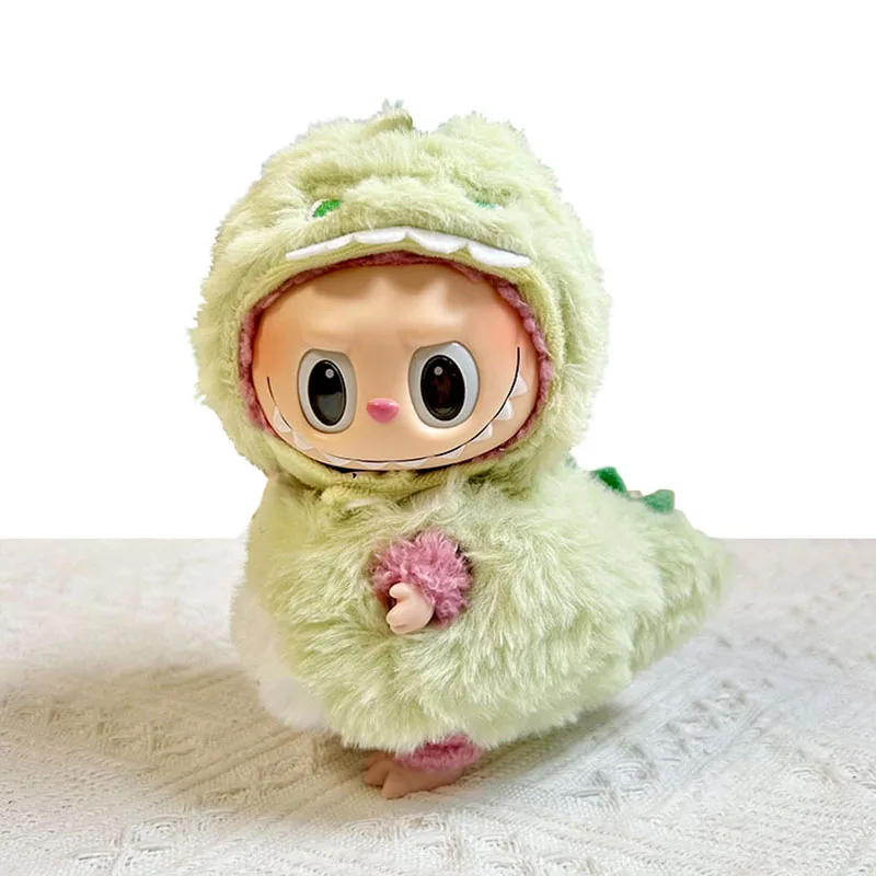 

New labubu clothes 17cm The Monsters Plush Doll Clothes Cute Green three-dimensional dinosaur clothes Hat No Toys