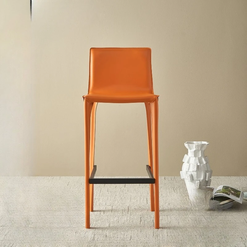 

Modern minimalist bar chair saddle leather chair backrest home bar chair