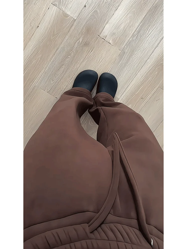 

Thiened Fce School orm Trousers Men's Winter Sports Casual Straight Leg Pants American Retro Sle Youth Active Wear