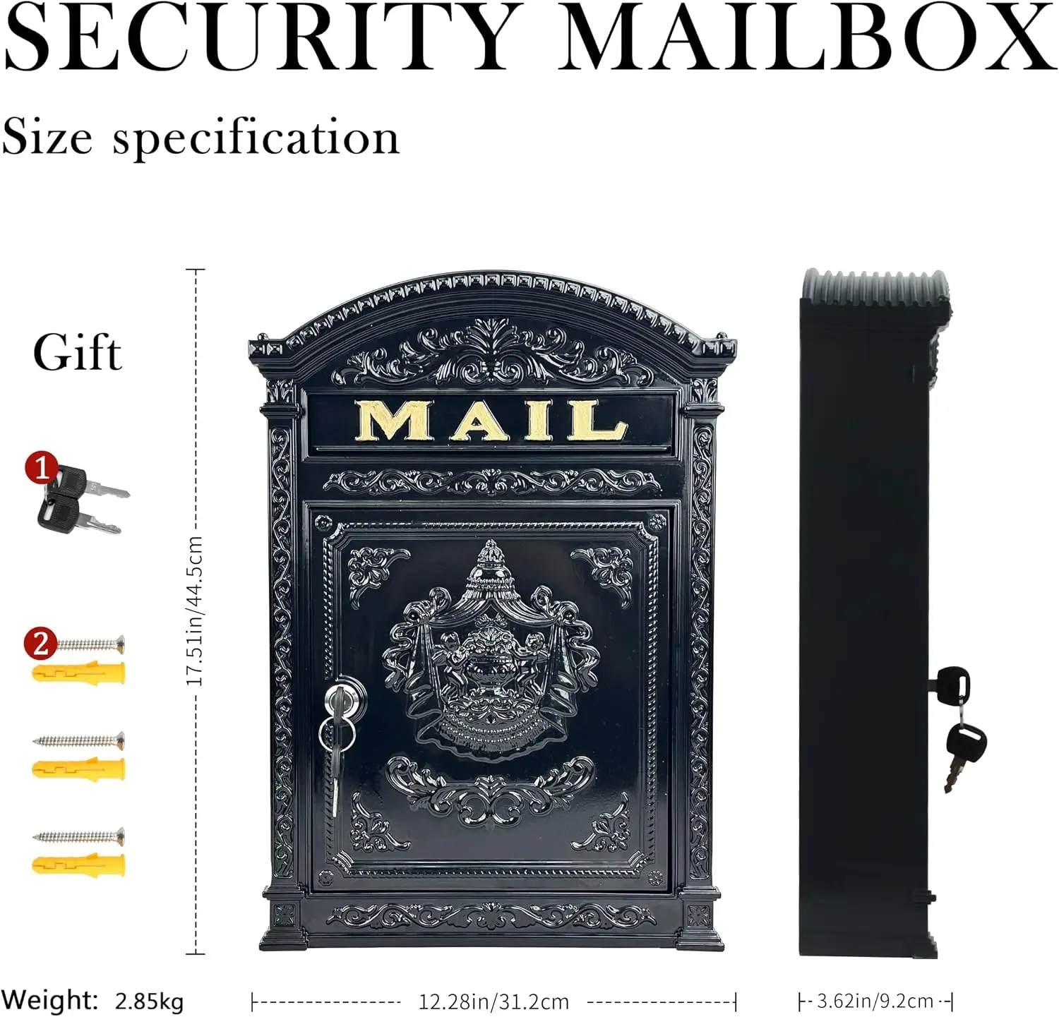 Vintage Mailboxes for Outside, Large Cast Aluminum Locking Mailbox, Weatherproof Metal Mail Boxes for House Outside, Decorative