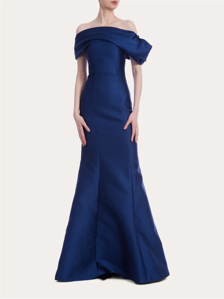 New Arrival Asymmetric Puffed Off-Shoulder Neckline Straight Evening Dress Elegant Back Zipper Floor Length Gown For Women 2024