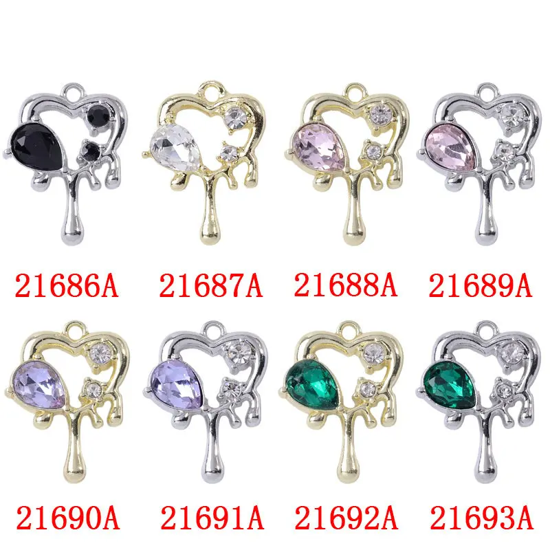 10 Pcs/Lot Love Alloy Accessories Pendant Trendy Liquid Water Drops Fluid Heart-Shaped Bracelet Necklace Handmade Accessories