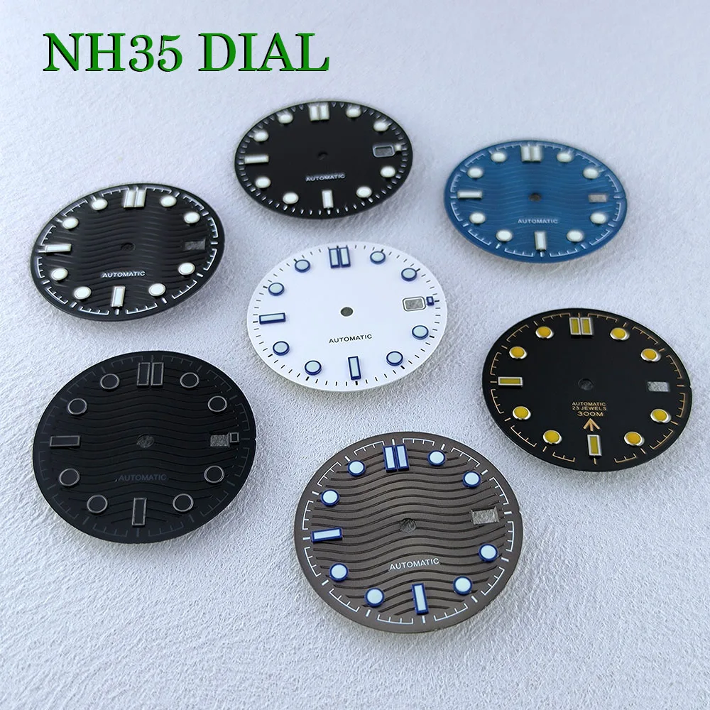 NH35 الطلب 32 مللي متر شعار مخصص الطلب صالح NH35/NH سلسلة الحركة اليابانية الأخضر مضيئة ساعة عالية الجودة تعديل الملحقات