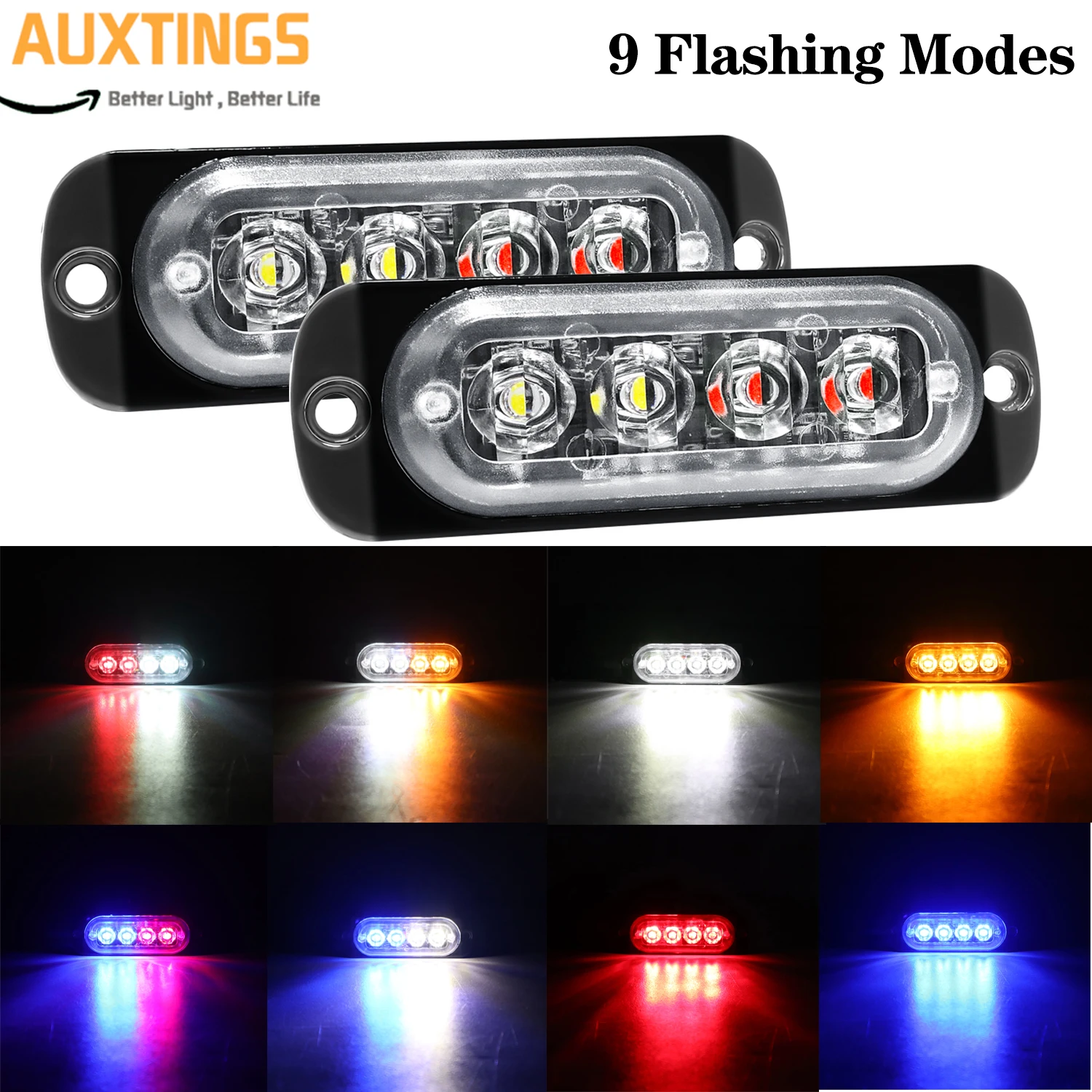 

RIGIDON 4LED Strobe Warning Light 12v-24v Grill Flashing Breakdown Emergency Light for Truck Trailer Police Beacon Signal Lamp