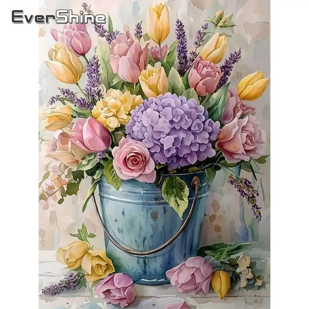 Evershine Diamond Mosaic Tulip Flower Picture Of Rhinestones Bucket Diamond Painting Hydrangea DIY Cross Stitch Holiday Gifts
