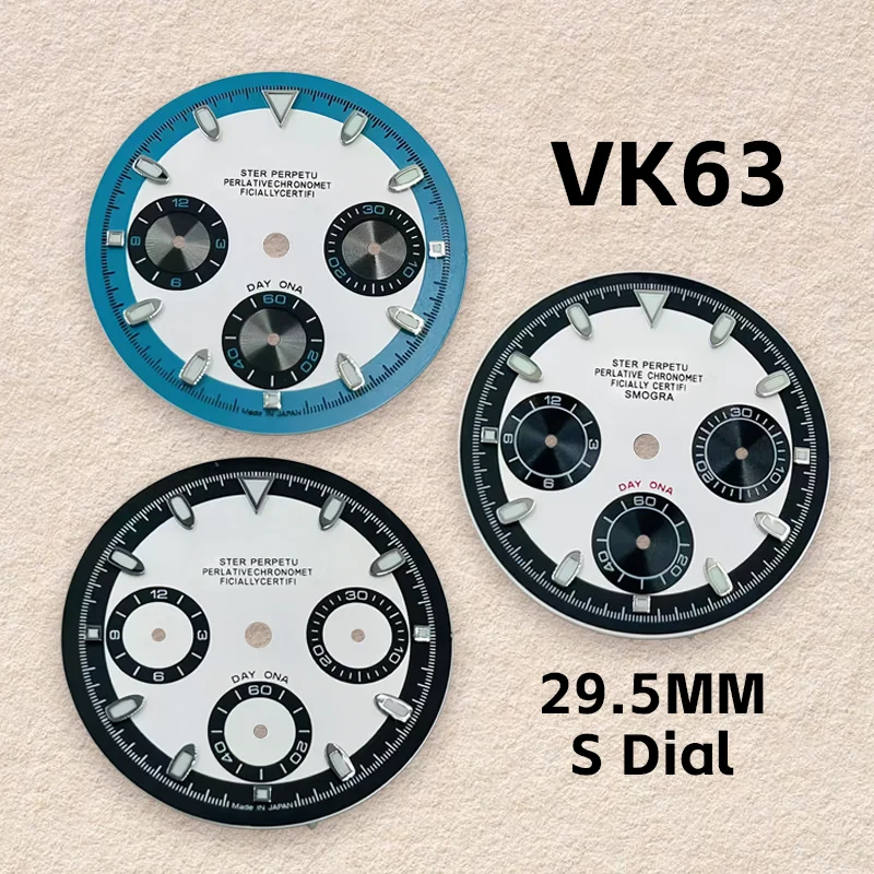 

29.5mm VK63 Multifunction Stopwatch Dial S Dial Green Luminous Suitable for VK63 Movement Watch Modification Accessories
