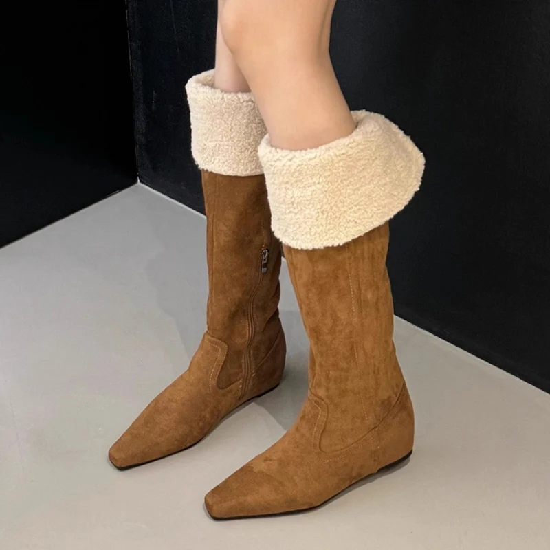 الفراء النساء فوق الركبة الثلوج الأحذية الشقق أحذية قطنية امرأة 2025 الشتاء أنيقة الدافئة أحذية طويلة أحذية مشي غير رسمية Mujer بوتاس #2