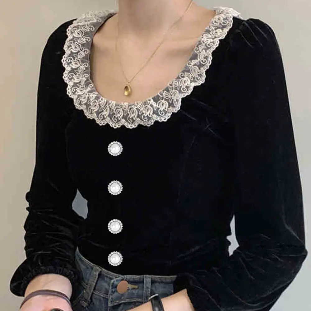 10Pcs Handmade Needlework Sewing Button Shiny Rhinestone Shirt Buttons Sewing Accessories Pearl Clothing Buttons