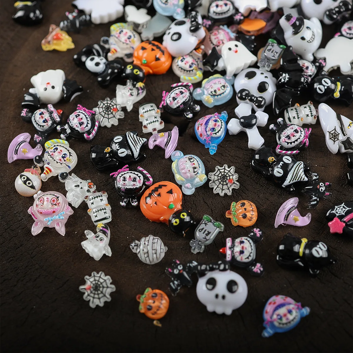 30PCS Halloween Resin Charms Set Funny Ghost Pumpkin Skull Cross Bat Decorations for Nails DIY Accessories Supply