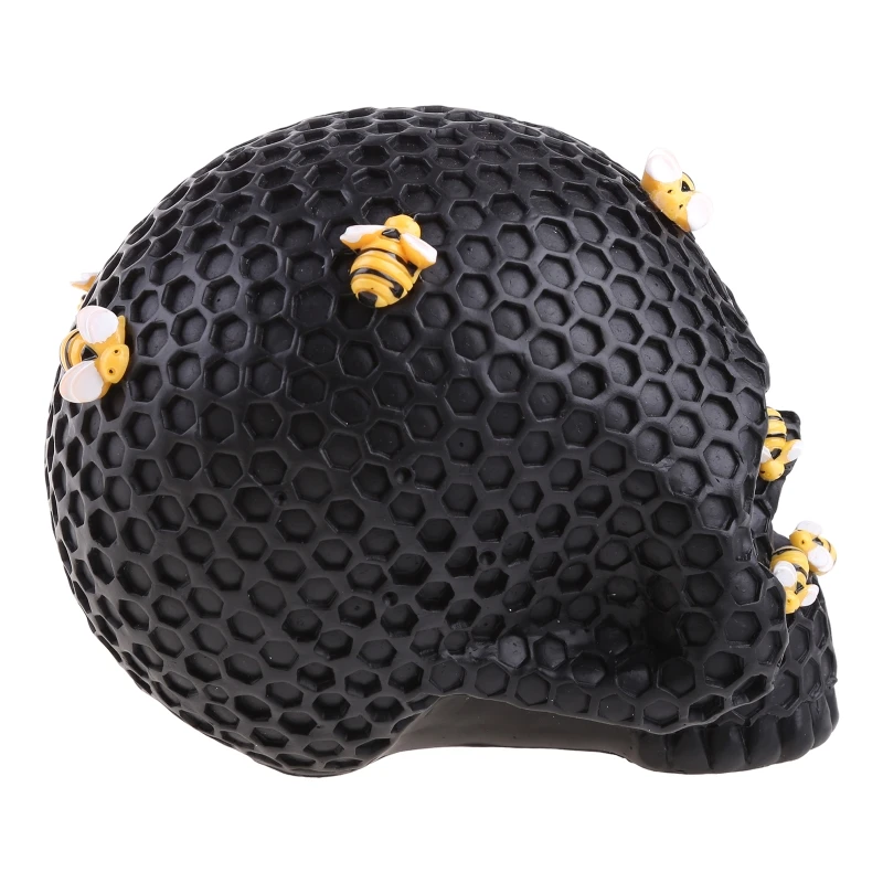 Teschio in resina a forma nido d'ape Scheletro Ornamenti per barra regalo Halloween Nero dorato 45BE