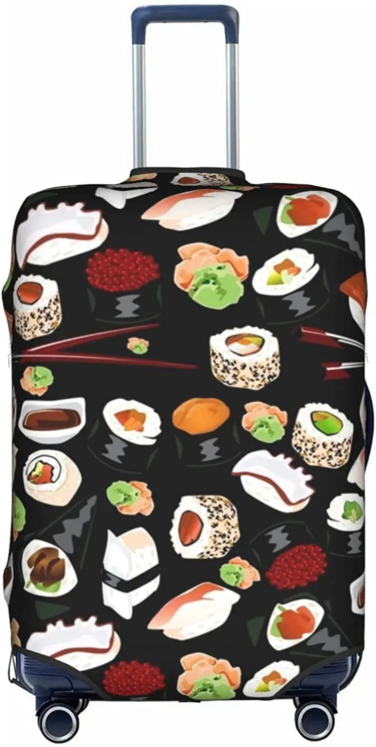 Suitcase Cover Protector Pattern for Japanese Sushi Black for Travel, Dust-Proof and Anti-Scratch Protective Luggage Sleeve