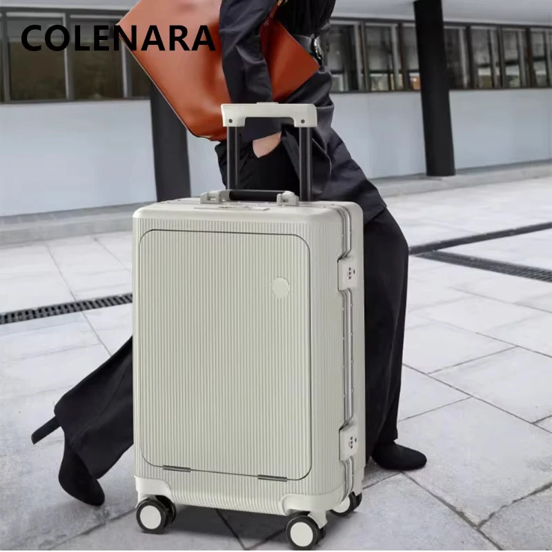 COLENARA Suitcase on Wheels Front Opening Laptop Boarding Case USB Charging Trolley Case 20