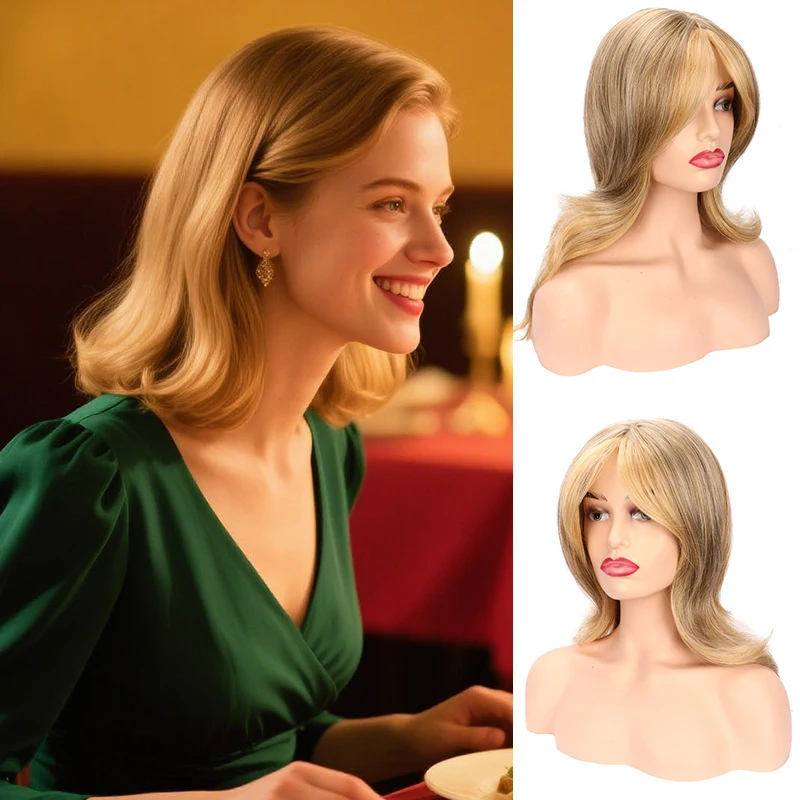 European and American women's best-selling golden bangs 12-inch bob wig