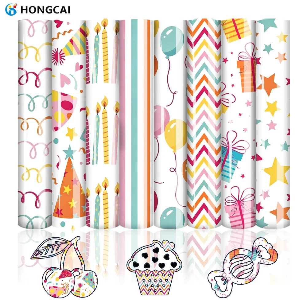 8 trendy birthday heat transfer films, easy cut & peel for cotton, linen & polyester tees and party outfits