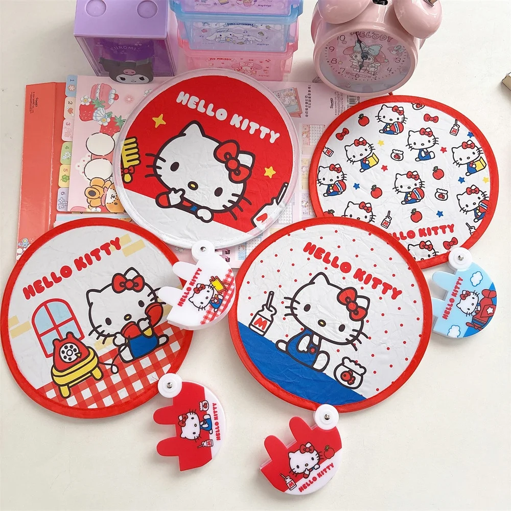 Genuine Sanrio Hello Kitty Summer Sunshade Fans Kawaii Cartoon Portable Foldable Reflective Hand Fans Girly Photo Fill Light Fan