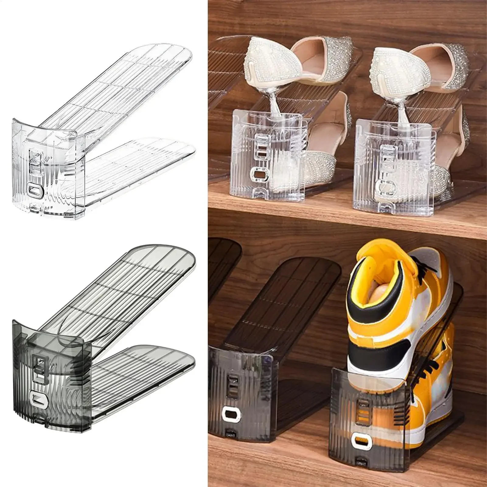 6 Piece Shoe Stacker Organizer Shoe Risers for Shelf Closet Non-slip Stackable Double-layer Holder Height Adjustment Storage