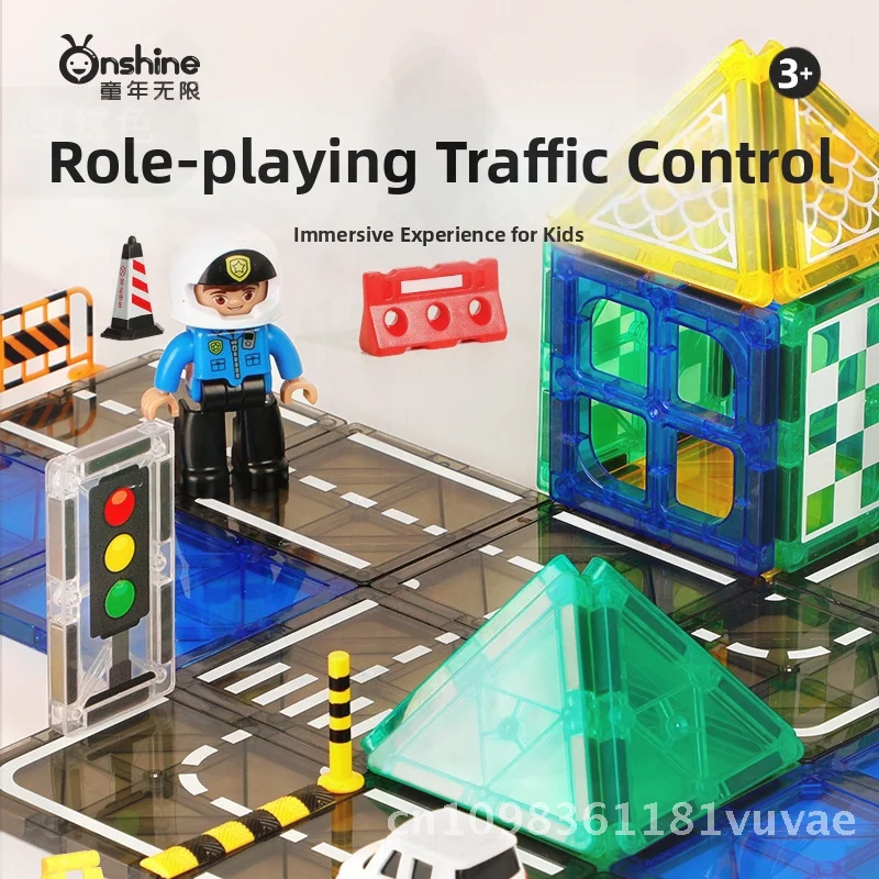 Onshine 4d broca rosto natureza viscose cor janela filme magnético conjunto de engenharia de tráfego urbano para crianças 3-6 anos de idade