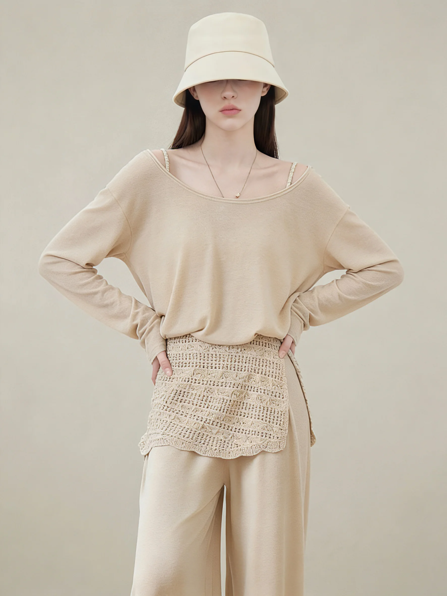 

Весенний повседневный комплект: футболка с длинным рукавом и брюки с широкими штанинами, однотонный модный ансамбль с высокой талией для женщин, коллекция «Весеннее пробуждение»